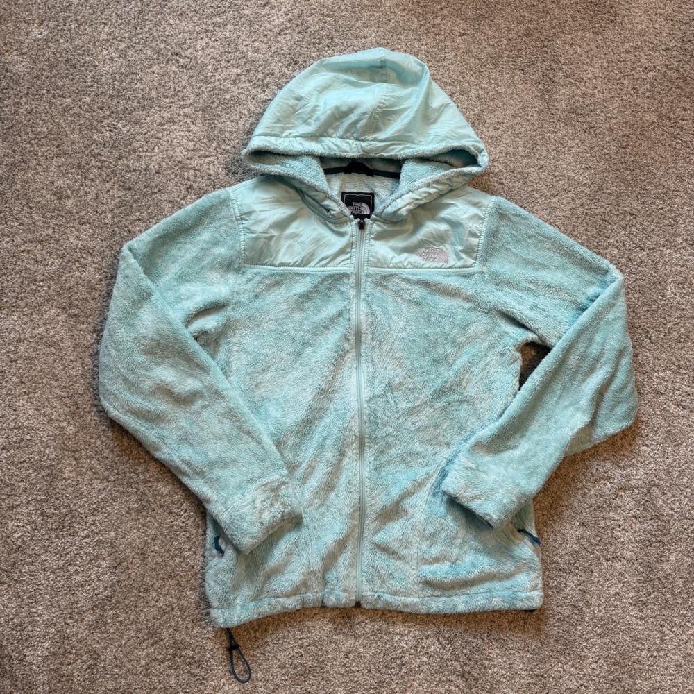 The North Face Osito Hybrid Full Zip Fleece Hoodie Light Blue Womens Medium